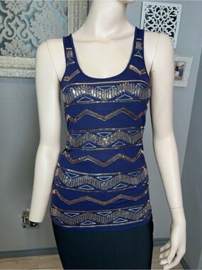 Women's Navy Blue with Gold Sequin Tank Top